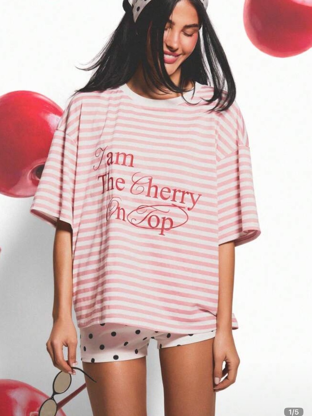Missguided Pink Striped 'Jam The Cherry On Top' Oversized Tee